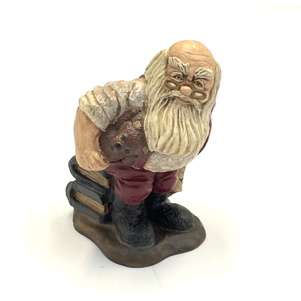 Vtg Hand Painted Resin Santa Figurine Sitting on Books 3.5" H Christmas Seasonal
